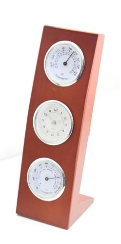 Wooden office desk table - office, clock