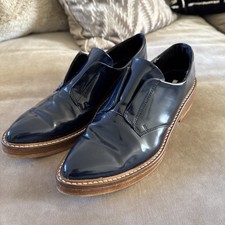 Zara Navy Slip On Office Wear Patent Brogue Size 5