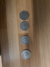 4 x Old Style 50p Coins. See photos for Condition & Details.