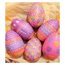 6 Funky Decoupage Hanging Easter Eggs Tree Decor Children's Egg Hunt Decorations