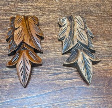 7 ½” Pair English Antique Victorian Architectural Salvage of Carved Oak Foliage