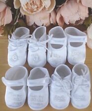 Baby Shoes White Satin Soft Pram Embroidered Printed Boy Girl Christening 0 3m