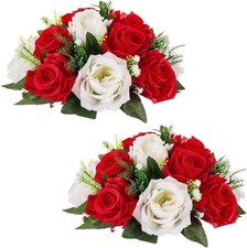 Flower Centerpieces for Wedding Faux White & Red Roses 35cm Table Decor