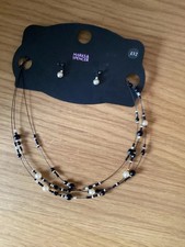 MARKS & SPENCERS BLACK AND PEARL  EFFECT NECKLACE & EARRING SET - USED VGC