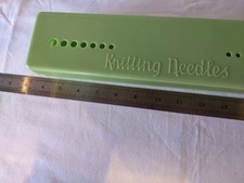Vintage 1950s Green Bex Bakelite Knitting Needle Box, Integral Gauge And Ruler