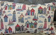 Beach Huts Design Tapestry Fabric Cushion 