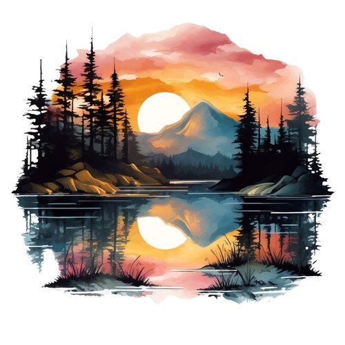 Stickers sunset lake car - stickers,