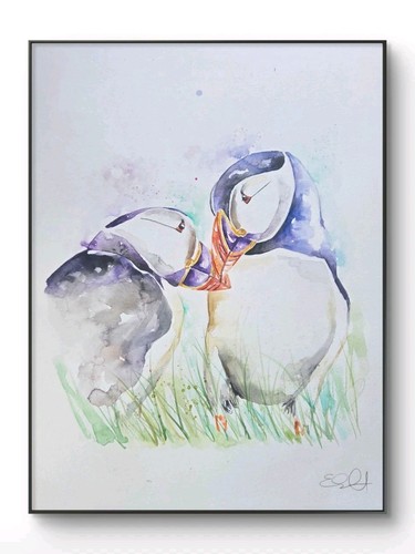 Original puffin watercolour - original,