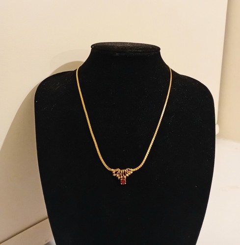 Vintage gold tone necklace red - vintage,