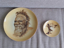 2x VINTAGE 1950/60s ABORIGINAL BROWNIE DOWNING COLLECTORS PLATES AUSTRALIAN