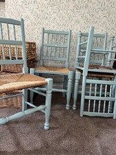 X4 Woven Wicker Rattan Blue Dining Chairs