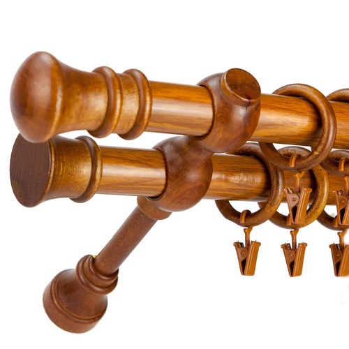 Wooden curtain pole - curtain, double