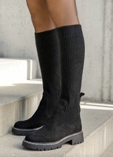 Black Chunky Knee High Sock Stretch Boots Chelsea Slim & Wide Leg 3/36 NEW