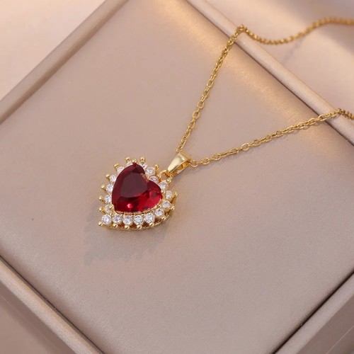 Red heart halo - red, 18k