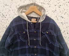 WRANGLER Hoodie Shirt Plaid Flannel Lined Worker Outdoor Button Shacket Men XL