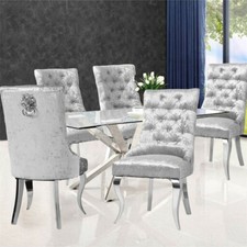 1/2/4X Light Grey Velvet Dining Chair Kitchen Dinning Room Metal Leg Padded Seat