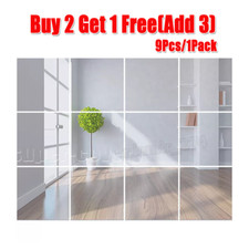 3D Mirror Tiles Wall Stickers Self Adhesive Square Decor Stick On Art Home 9pcs