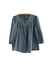 Ladies F&F Tesco Denim Blouse / Top - Size 10 - 3/4 Sleeves - Blue