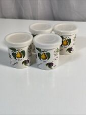 4 x Ceramic Floral Pattern Lidded Storage Pots With Plastic Lids 3”