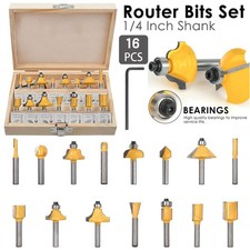 16pc Router Bit Set 1/4" 6.35mm Shank Tungsten Carbide Tipped TCT Router Bit Set