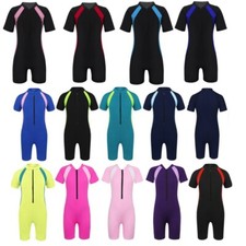Boy Girl Shorty Wetsuit Rash Guard Swimwear Zippered Short Sleeves Bathing Suit