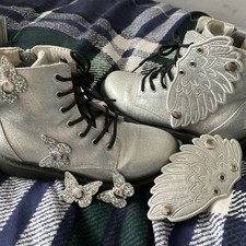 Lelli Kelly  Silver Boots Size 1 Size 32 Wings Or Butterflys