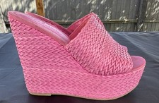 Asos Design Pink Platform Wedge mules.  Woven Peep Toe Sandal UK Size 6 Pre ownd