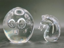 Pair Vintage Glass Paperweights Bubble Orb & Horse Head Figurine Unmarked