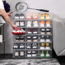 12x White Plastic Shoe Storage Boxes Drawer Stackable Foldable Durable Organiser