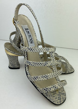 Laceys Women's High Block Heel Animal Print Strappy Sandals Beige Shoes UK 6 VGC