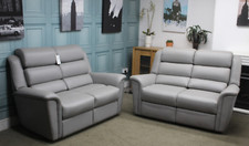PARKER KNOLL COLORADO PAIR OF STATIC 2 SEATER SOFA, COMO GREY LEATHER. RRP £6032