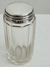 Antique Faceted Glass & 1919 Silver Lid Dressing Table Vanity Bottle Jar Pot
