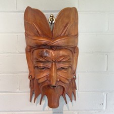 Indonesian Vintage Wooden Hand Carved Face Mask Wall Hanging