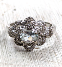 9ct White Gold Ring Topaz And Diamonds Stones UK Hallmarked Ring Size N 1/2 Fri