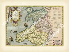 Antique old map of Wales