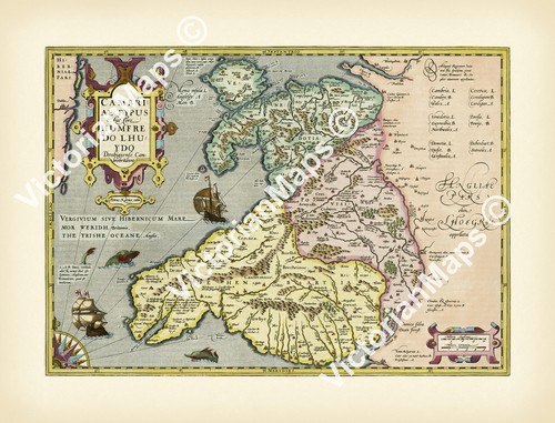 Antique map wales cambriae - map,