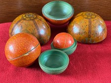 Antique Indian Kashmiri Hand Painted Lacquered Concentric Wooden Balls Nest