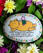 winnie the Pooh and piglet quote hand painted pebble with floral border 