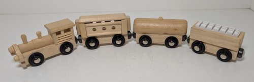 Wooden railway trains.