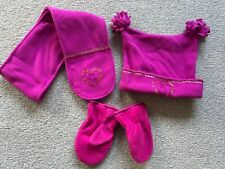 Monsoon girls pink fleece sequin jewel hat/scarf set + mittens 4-8 years