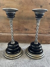 Pair Vintage Large Wrought Iron Candlesticks 13" Tall
