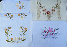 3 x Vintage Floral Embroidered Table Runners Cream & White Plus Place Mat
