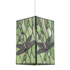 Green Stained Glass Dragonfly Rectangular Tiffany Pendant Light Shade by Happ...