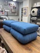 Pair of Handmade Mushroom Footstools in Designer Blue Ikat Fabric