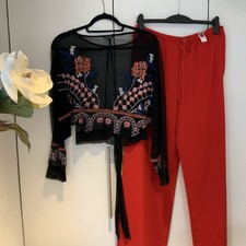 Ladies Zara Red Wide Legged Trousers BNWOT Size M/ Riverisland  Party Top Uk12