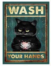 WASH YOUR HANDS CAT SIGN