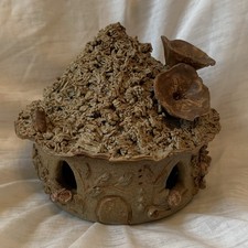 Studio Pottery Detailed Ceramic Fairy House Tea Light With Flowers & Snails