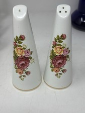 Staffordshire Kenall Bone China Tall Salt & Pepper 1970s Roses Pattern