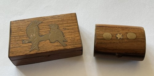 Two vintage treen hinged - treen, pill