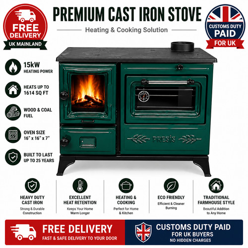 Green cast iron wood burning - green,